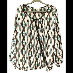 Halo graphic print draped blouse 2X